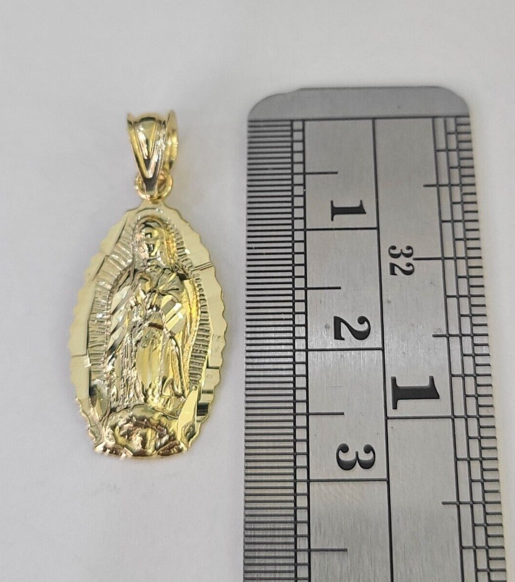 Real 10K Virgin Mary Pendent Charm 10kt Yellow Gold 1" Oval Holy Mother