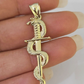 Real 10K Snake Sword Pendant 1.5" Yellow Gold Charm Veterinarian Caduceus