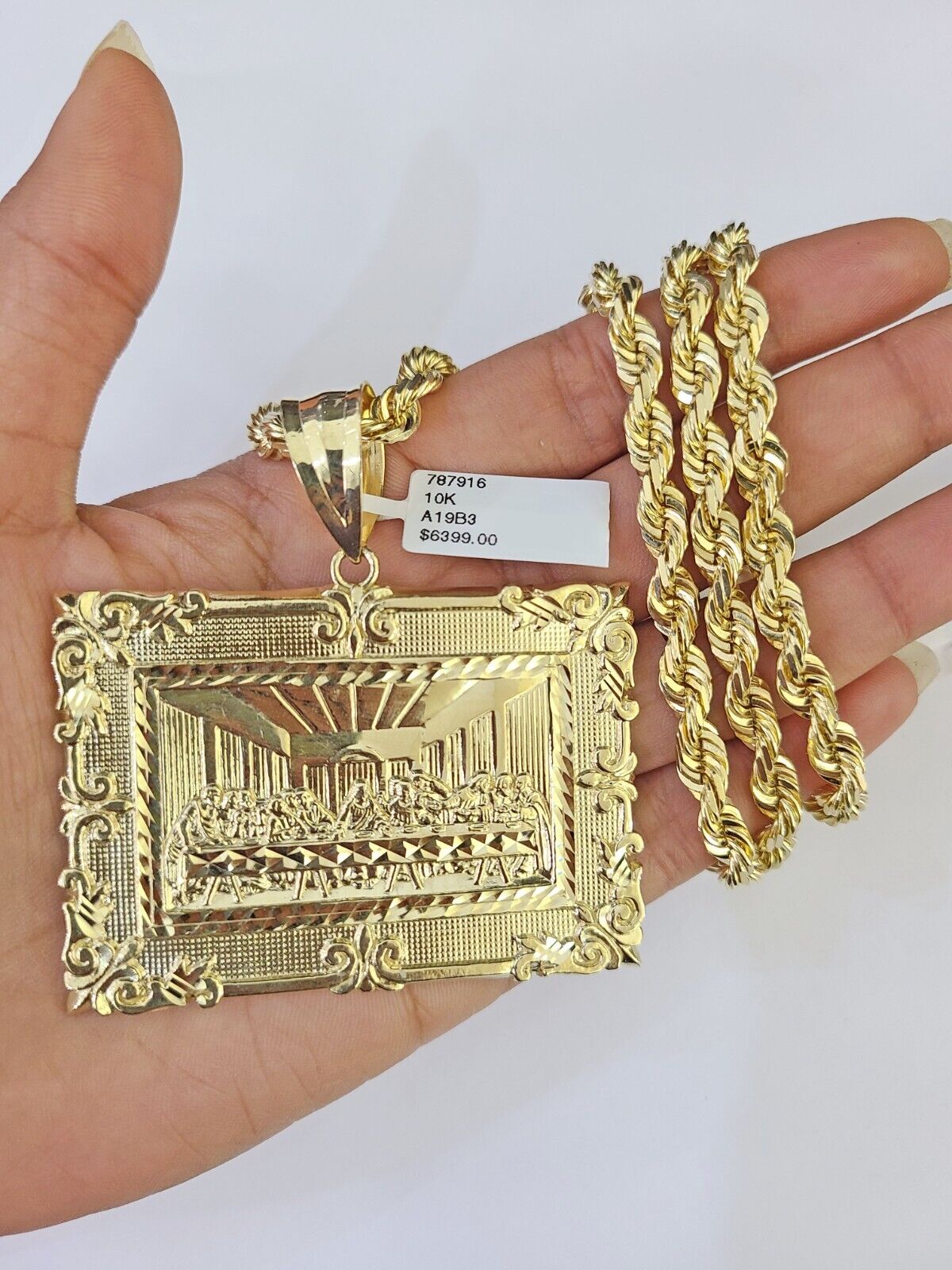 Real 10k Solid Rope Chain Last Supper Charm Set 6mm 20"-30" Inch Necklace Gold