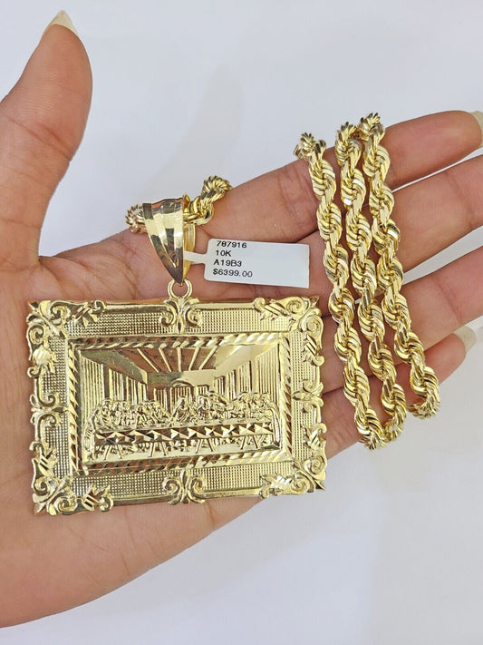 Real 10k Solid Rope Chain Last Supper Charm Set 6mm 20"-30" Inch Necklace Gold