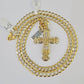 10k Solid Gold Cuban Curb Chain Jesus Cross Pendant 6mm 20"-30" SET Necklace