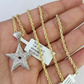 10k Solid Rope Chain 2mm Star Diamond Pendant Charm Necklace SET 18-22 in