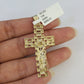 10k Gold Chain Cross Charm Solid Cuban Curb Link 5mm 18"-28" Inch DiamondCut SET