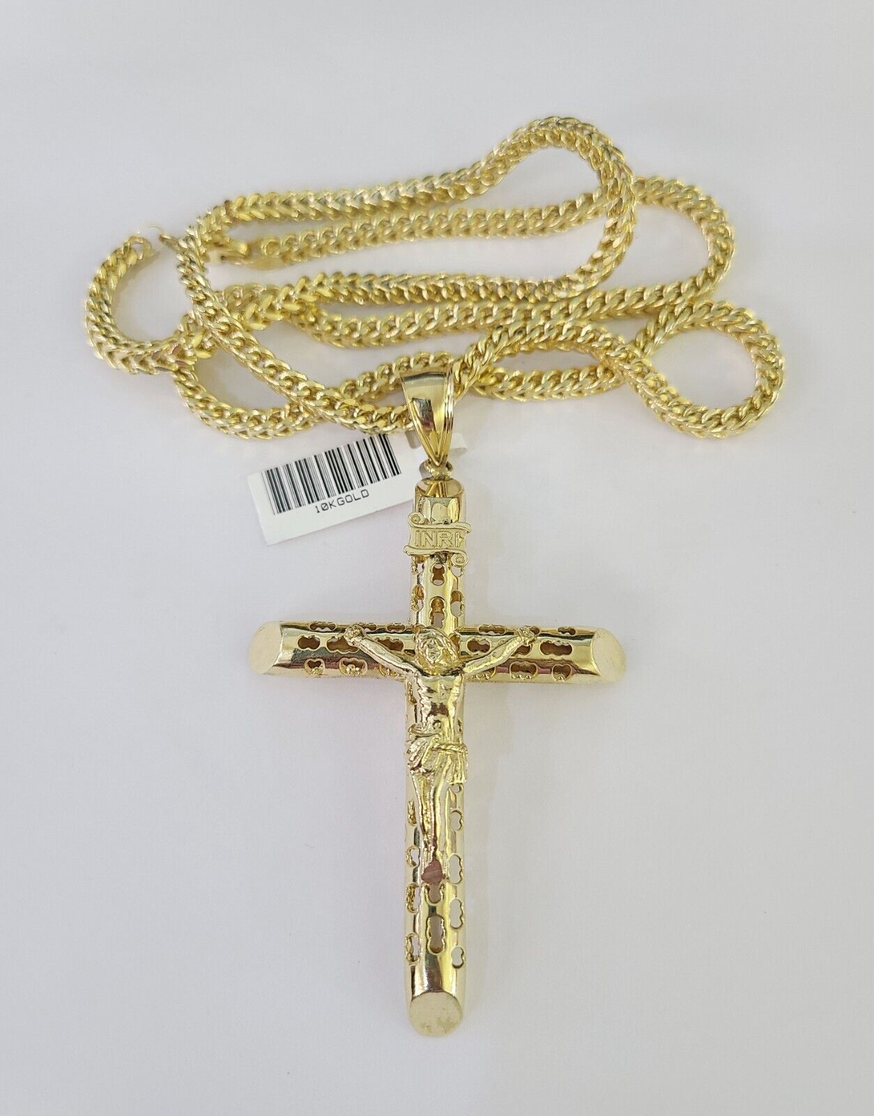 10K Franco Chain Jesus INRI Cross Pendant Charm Necklace 20"-28" 4mm Gold Yellow