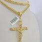 10K Franco Chain INRI Jesus Cross Pendant Charm Necklace 20"-26" 5mm Gold SET