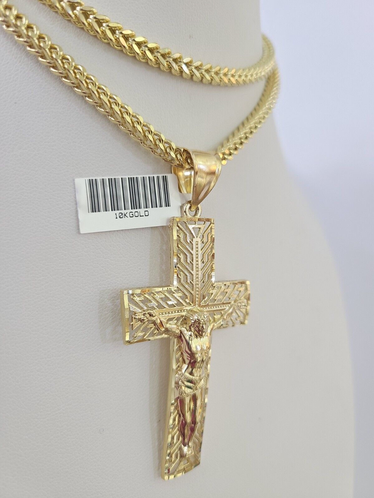 10K Franco Chain Jesus Crucifix Cross Pendant Charm Necklace 20"-28" 4mm Gold