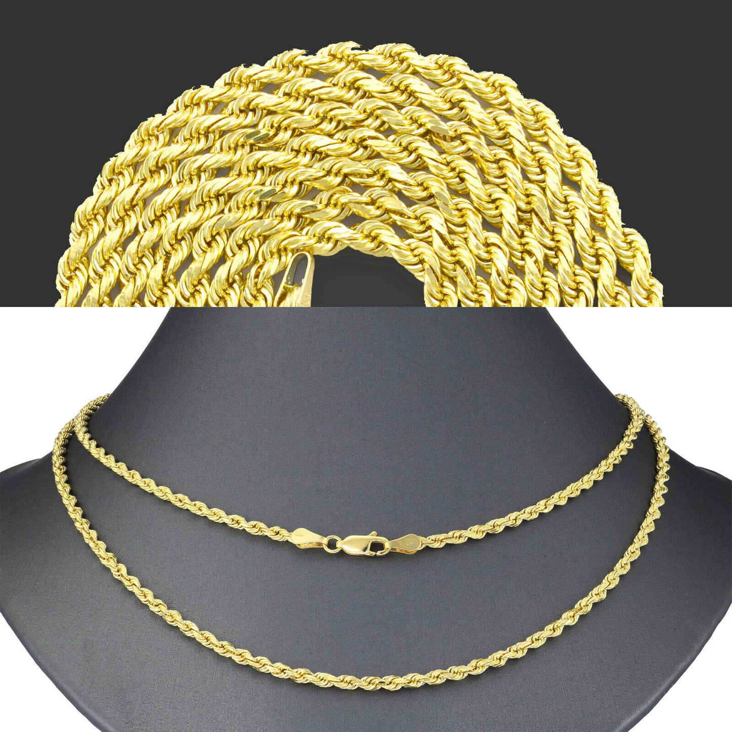 REAL 14k Yellow Gold Rope Chain 20" 22" 24" 26" 28" 30" Necklace