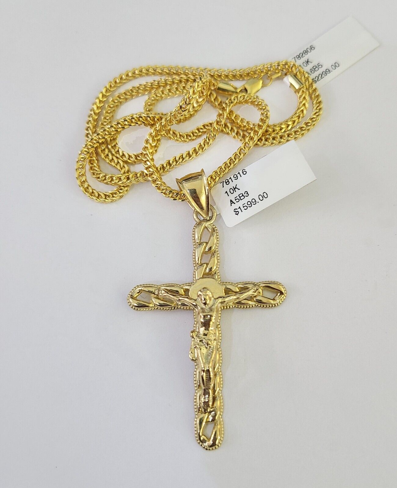 10K Gold Franco Chain Jesus Cross Charm Pendant 20-26 inches 2.5mm REAL Yellow