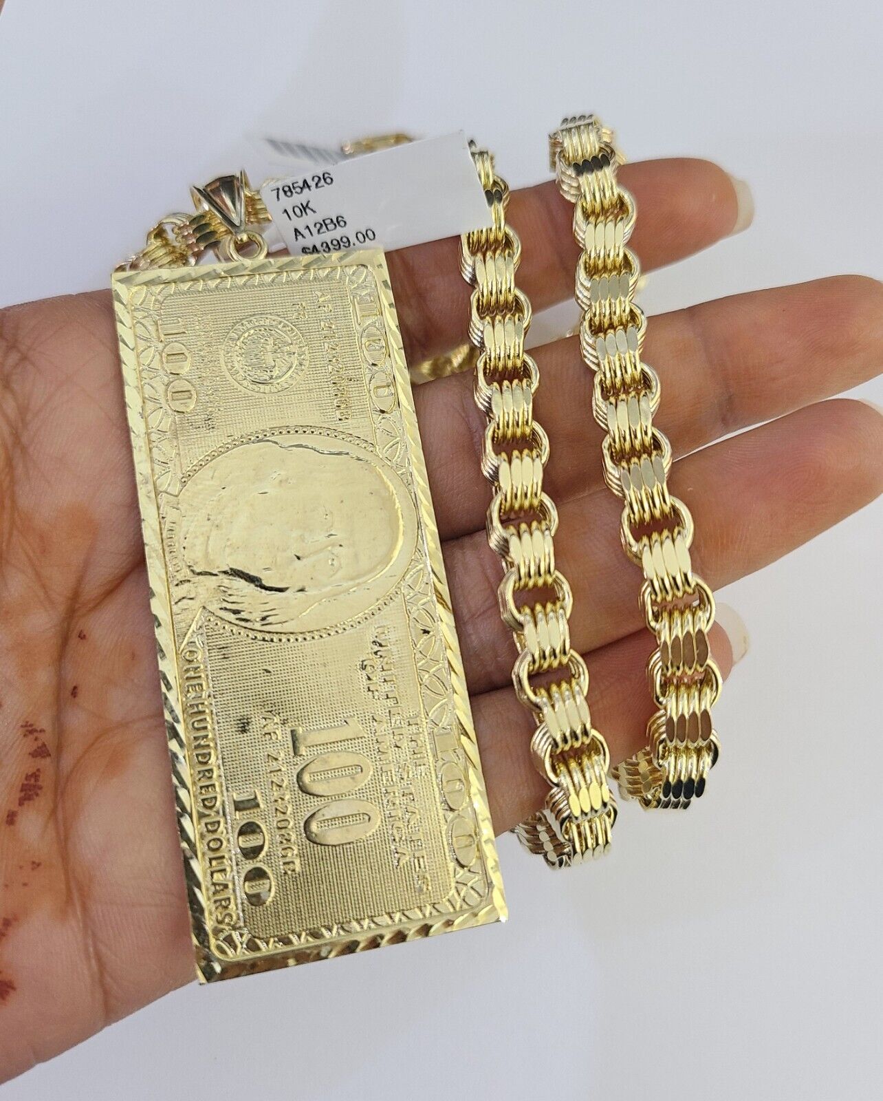 10k Gold Byzantine Necklace Money Dollar Charm 20-30 inch 6mm SET Chain Pendant
