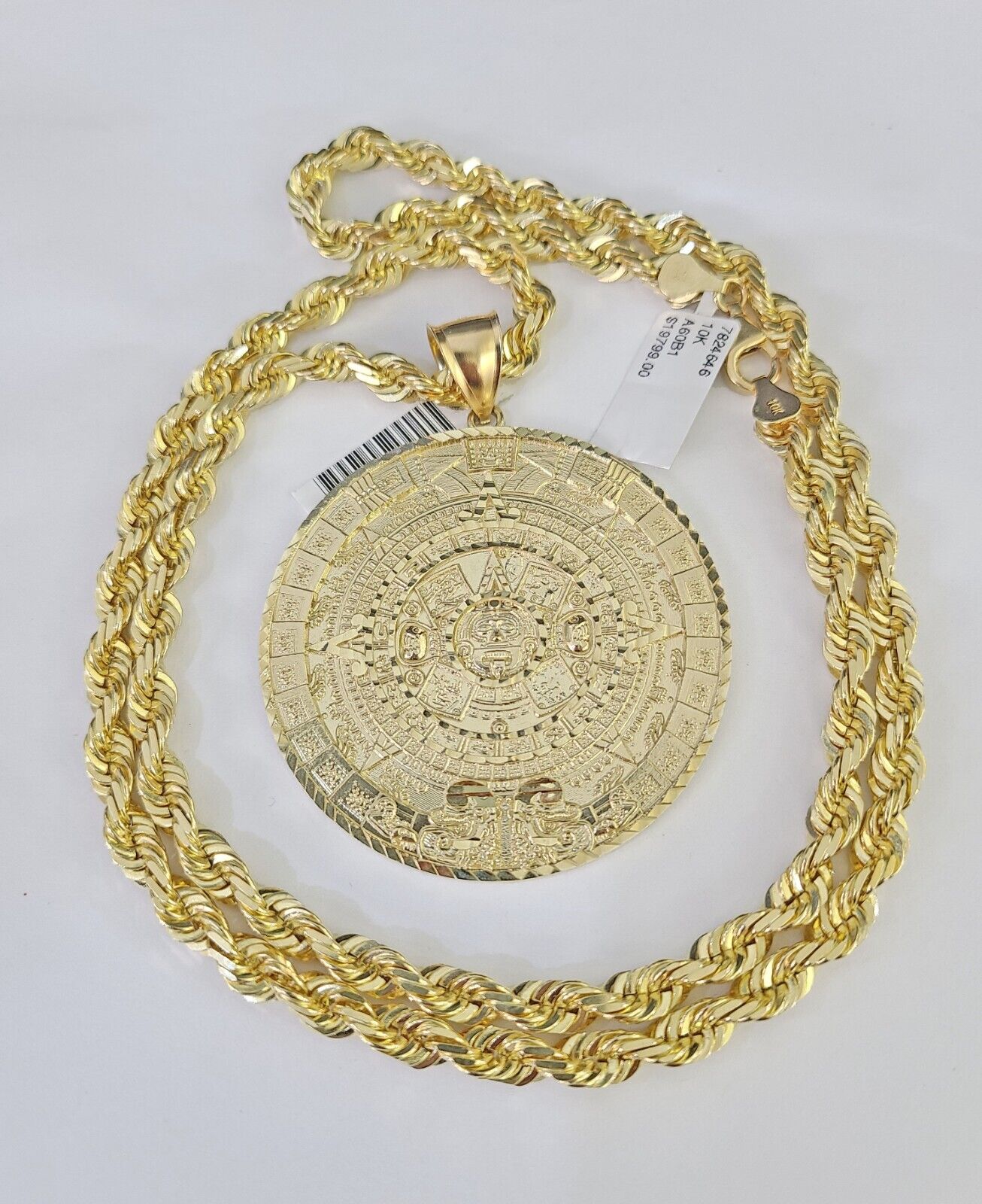 Real 10k Solid Rope Chain Mayan Calendar Charm Set 6mm 20"-30" Inch Necklace