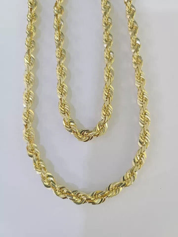 Solid 10k Gold Rope chain Necklace 22 Inch 6mm Diamond Cut REAL 10kt Yellow Gold