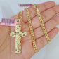 Real 10k Yellow Gold Chain Cross Charm Set Miami Cuban Link 4mm Necklace Pendant