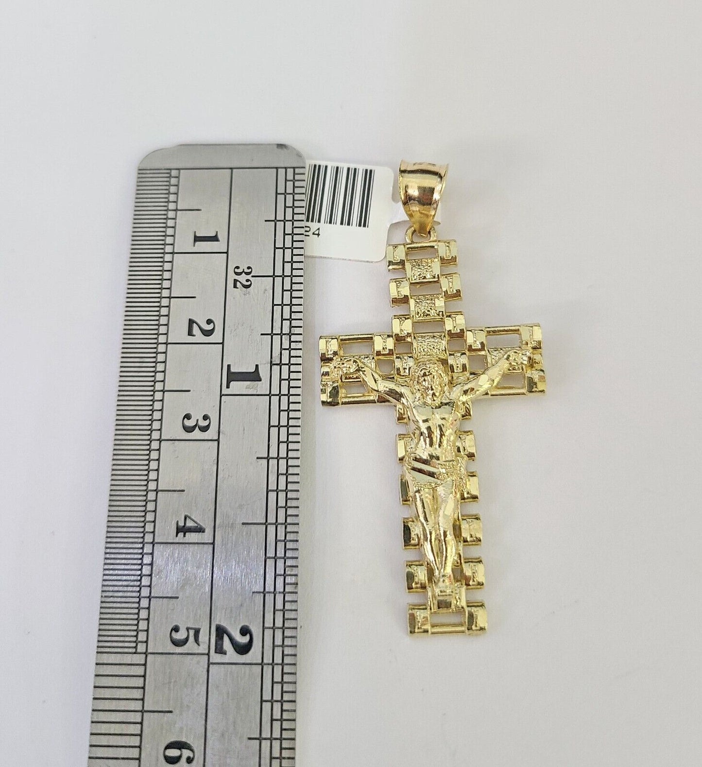 10K Franco Chain Jesus Cross Pendant Charm Necklace 20"-26" 3mm Gold Yellow SET