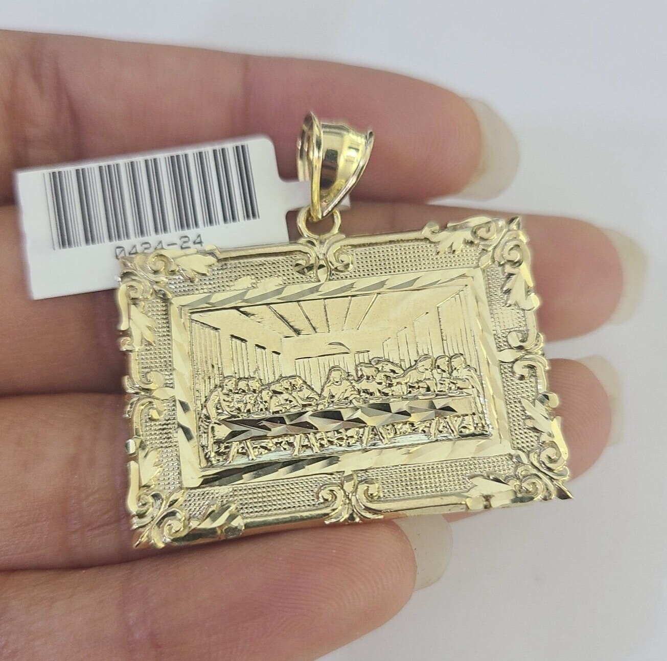 Real 10k Last Supper Pendant Charm Yellow Gold 1.5" Diamond Cut Genuine