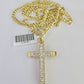 10k Miami Cuban Chain Jesus Cross Charm Set 4mm 18"-28" Necklace Yellow Gold