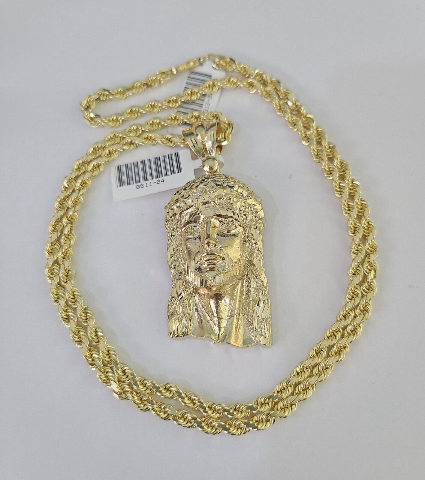 10k Solid Rope Chain Jesus Head Charm Set 4mm 20"-28" Necklace Gold Yellow