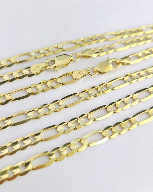 10K Solid Figaro Link Chain Necklace Yellow Gold 4mm 20" 22" 24" 10kt