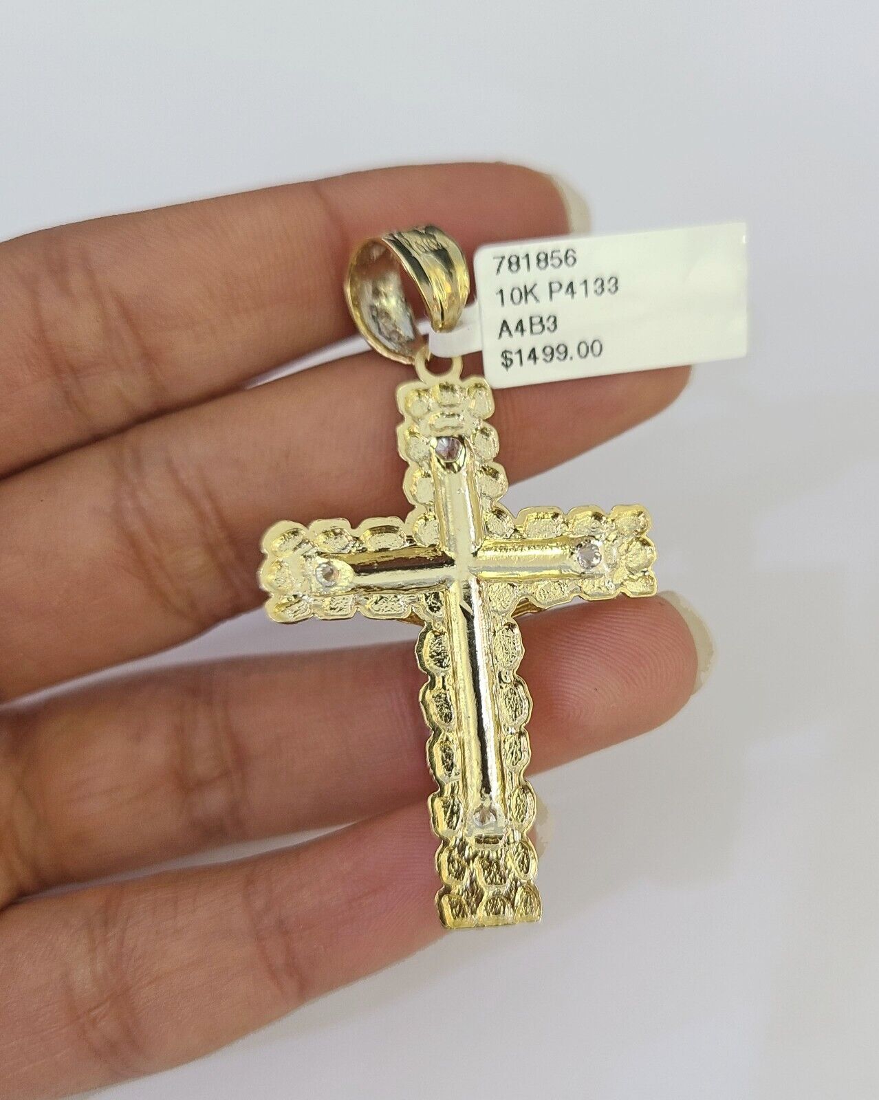 10k Solid Gold Cuban Curb Chain Jesus Cross Pendant 6mm 20"-30" SET Necklace