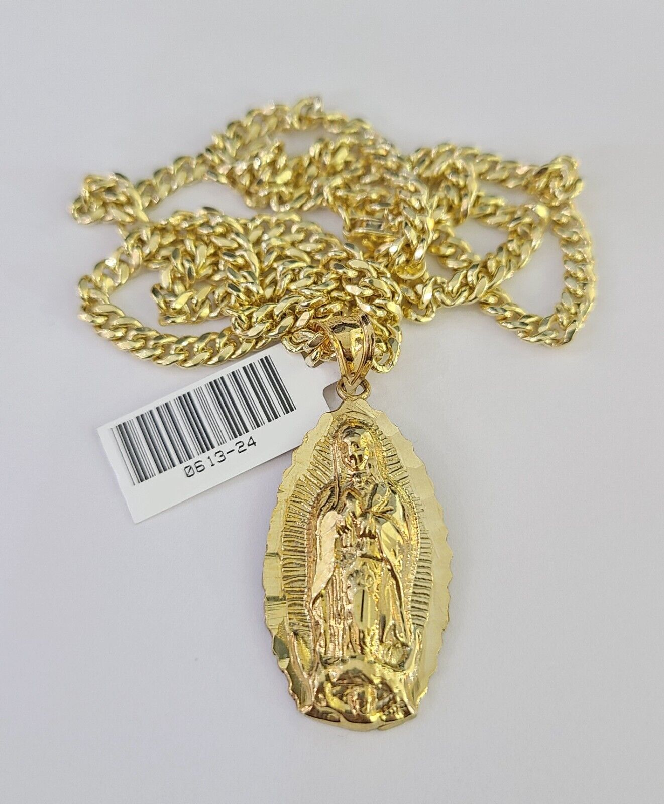 10k Miami Cuban Chain Virgin Mary Charm Set 4mm 18"-28" Necklace Yellow Gold