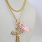 14k Miami Cuban Chain Jesus Cross Charm Pendant 3mm 18"24" inch SET Necklace