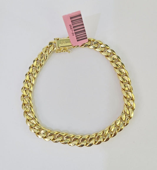 Real 14K Miami Cuban Bracelet Yellow Gold Box Clasp 8.5" Inch 7mm Link Hollow