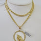 Real 10k Miami Cuban Chain Praying Hands Charm Set 4mm Yellow Gold Necklace