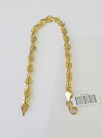 10K Yellow Gold 7.5" 8" 8.5" 9" Rope Bracelet Solid 6mm Men Women Diamond Cut