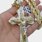 Men 10k Real Yellow Gold Rope Chain 24" Crucifix Cross Charm Diamond cut Set