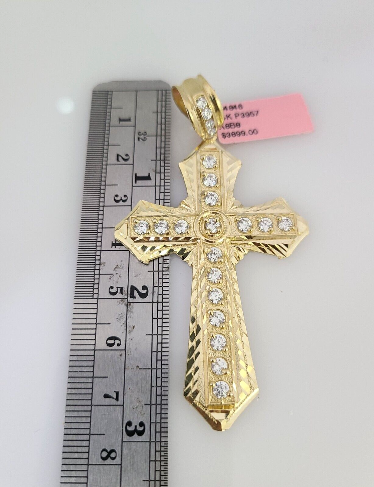 14k Gold Chain Jesus Cross Charm Solid Cuban Curb 10mm 20"-30" SET Necklace