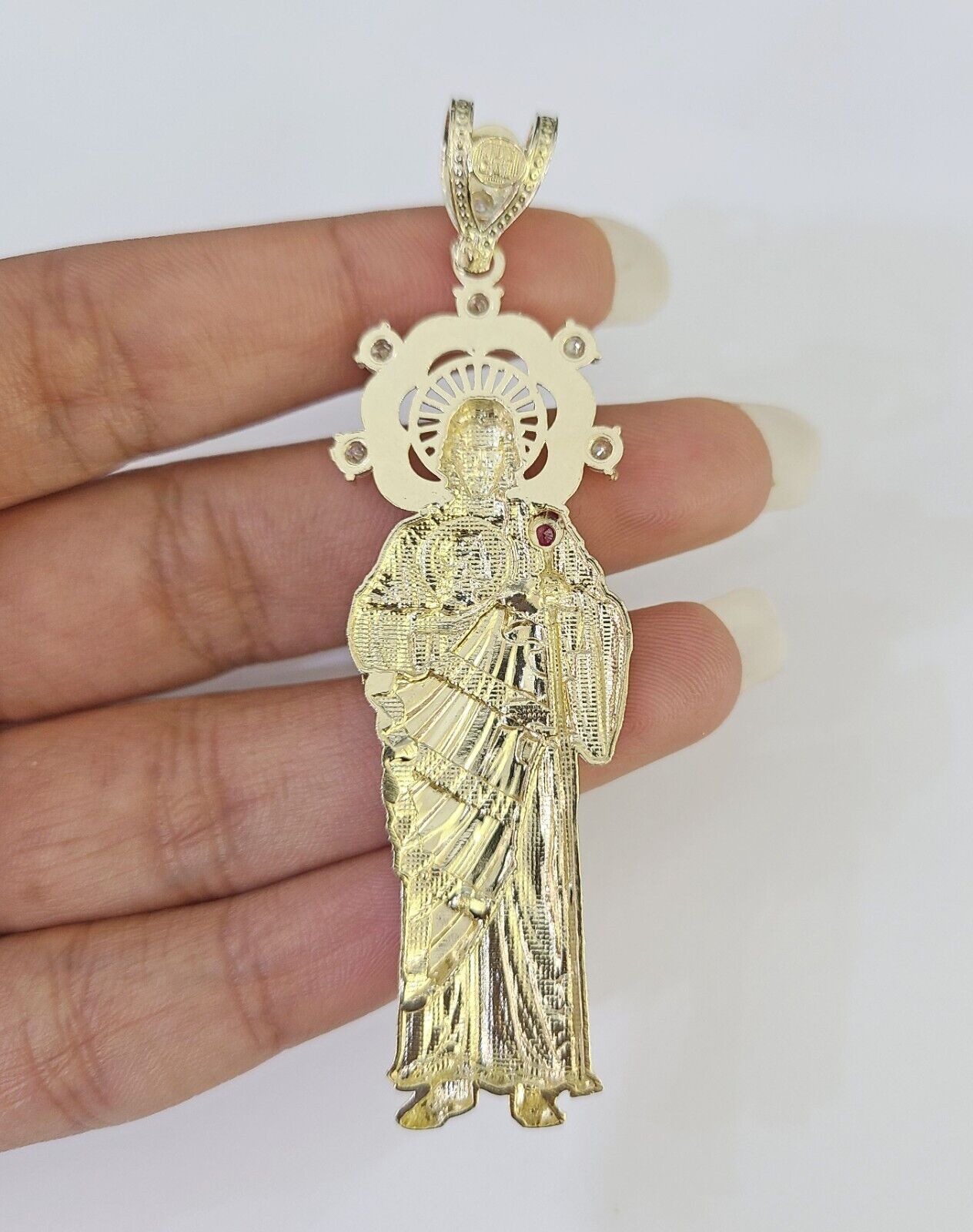 Real 10K Gold Saint Jude Charm Diamond Cut 10kt yellow Gold Pendent 3"