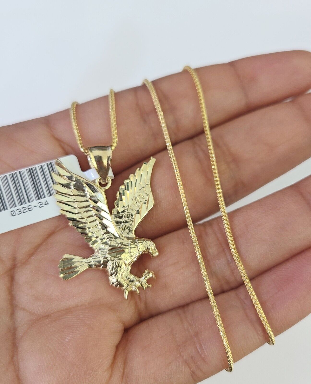 10K Solid Franco Chain Eagle Pendant Charm Necklace 18"-24" 1.5mm Yellow Gold