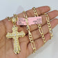 14k Solid Figaro Chain Jesus Cross Pendant Gold 5mm 18-28 inch SET Necklace
