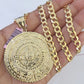 14k Gold Chain Mayan Calendar Charm Solid Cuban Curb 5mm 20"-28" SET Necklace