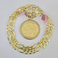 14k Figaro Chain Centenario Bezel Charm Pendant Gold 7mm 20-30 inch SET Necklace