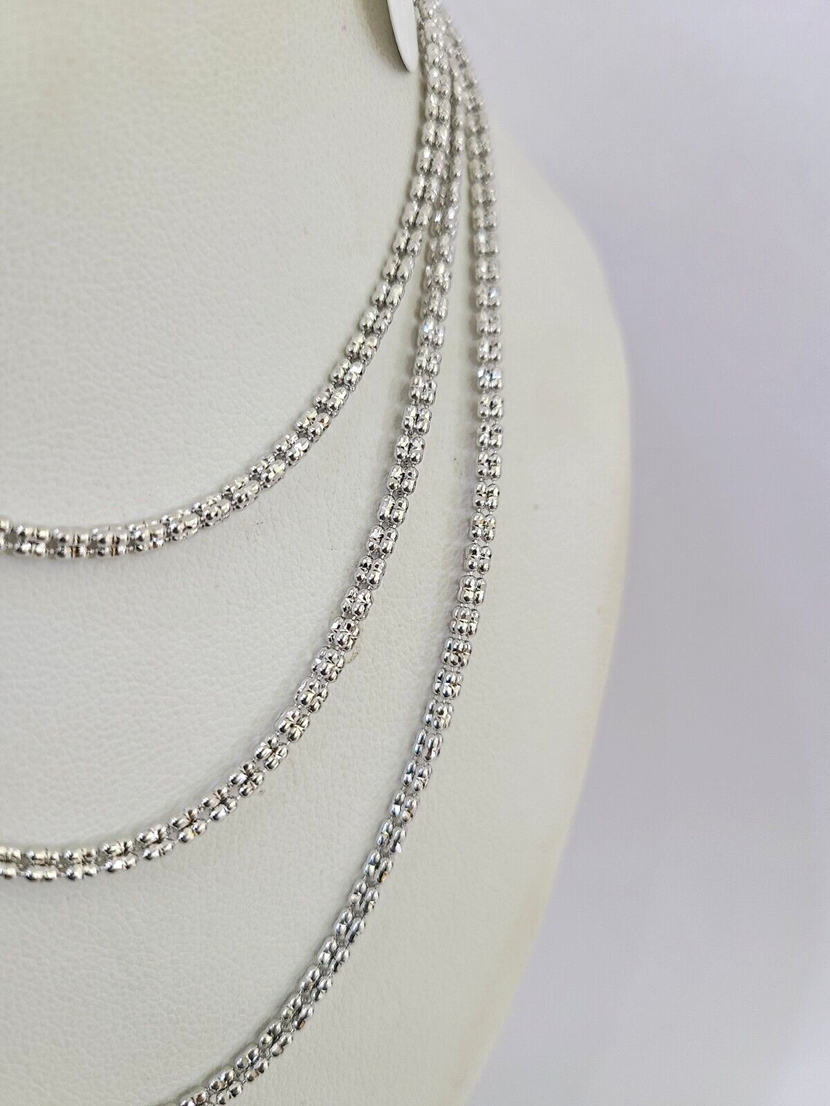 10k White Gold Iced Chain 2.5mm Diamond Cut Necklace 18" 20" 22" 10Kt