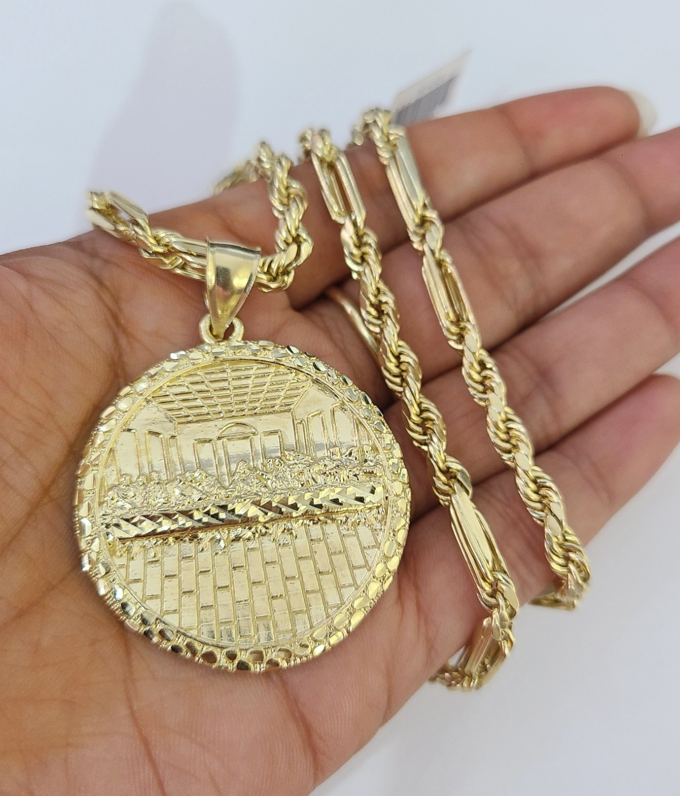 Real 10k Gold Milano Rope Chain Last Supper Necklace SET 5mm 18"-28" Pendant