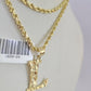 10k Gold Initial L Charm Rope Chain 16"-26" 2.5mm SET Necklace Alphabet Pendant