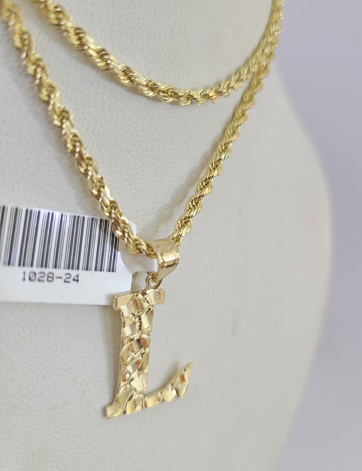 10k Gold Initial L Charm Rope Chain 16"-26" 2.5mm SET Necklace Alphabet Pendant