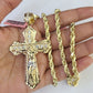 Real 14k Rope Chain Jesus Cross Charm Yellow Gold Set 5mm 20"-30" Necklace