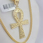 10K Franco Chain Ankh Cross Pendant Charm Necklace 20"-26" 3mm Gold