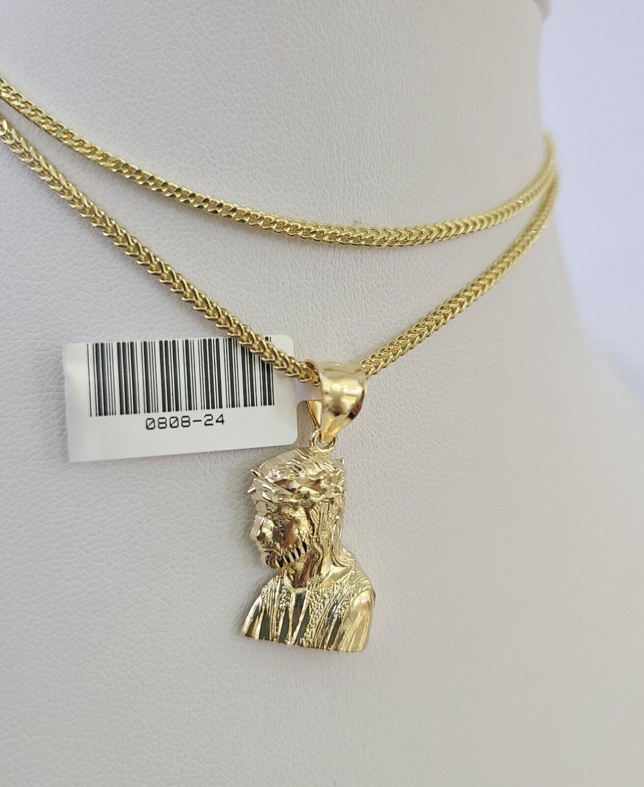 10K Franco Chain Jesus Head Pendant Charm Necklace 16"-24" 2mm Yellow Gold SET