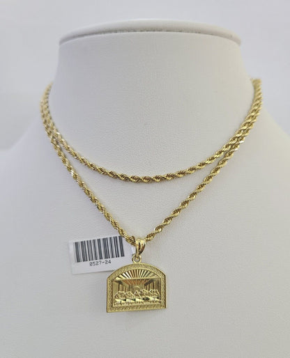 10k 2.5mm Rope Chain Last Supper Pendant 18"-30" Yellow Gold Set Charm Necklace