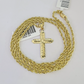 10k Solid Rope Chain 2mm Jesus Cross Pendant Charm Necklace SET 18-24 in