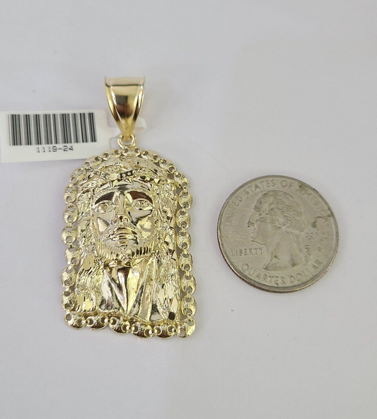 10k Solid Rope Chain 4mm Jesus Head Pendant Charm Necklace SET 20-28 in