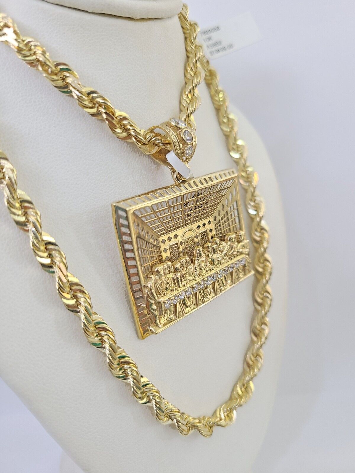 Real 10k Solid Rope Chain Last Supper Charm Set 6mm 20"-30" Inch Necklace Gold