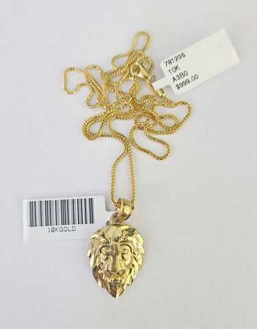 10K Solid Franco Chain Lion Pendant Charm Necklace 18"-24" 1.5mm Yellow Gold