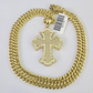 10k Jesus Cross Charm Miami Cuban Chain Pendant Set 5mm 18"28" Necklace Gold