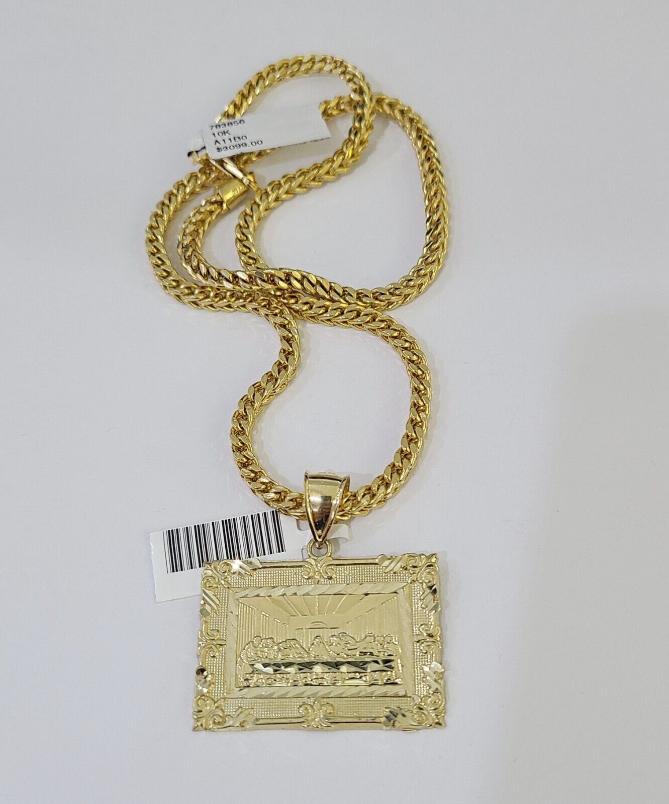 10K Gold Franco Chain Last Supper Charm Length 18-26 inches 3mm REAL Yellow