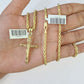 Real 10k 3mm Rope Chain INRI Cross Pendant 18" 20" 22" 24" 26" Gold Set