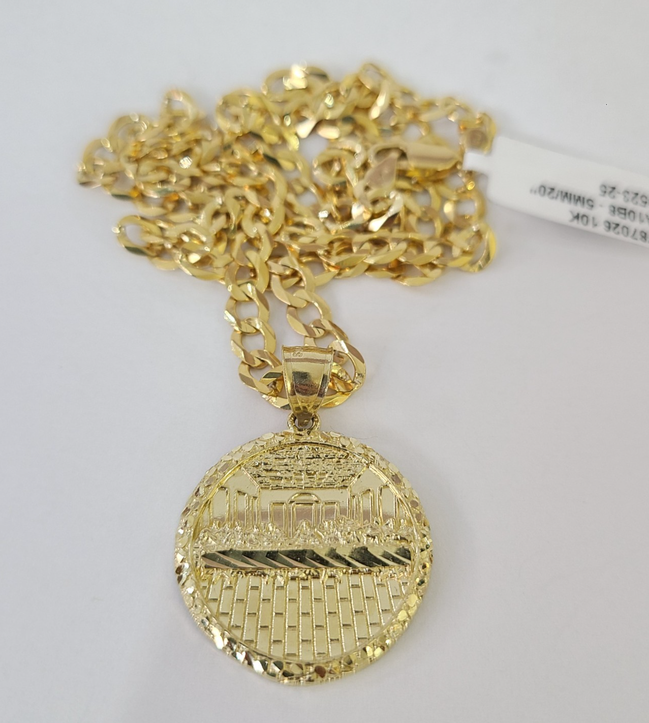10k Gold Chain Last Supper Nugget Pendant Cuban Curb Link 5mm 18"-28" Inch SET